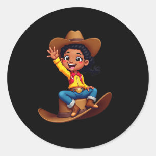 Funny Cowgirl Texas Western Melanin Black African Classic Round Sticker