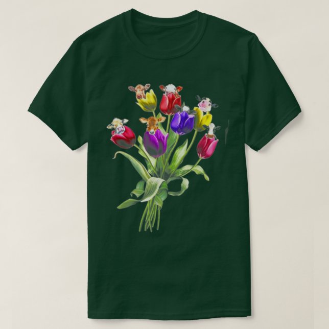 Funny Cows Tulip Flower Spring Tree Hippie  T-Shirt (Design Front)