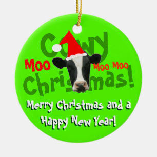 Funny Cowy Christmas Santa Cow Ceramic Ornament