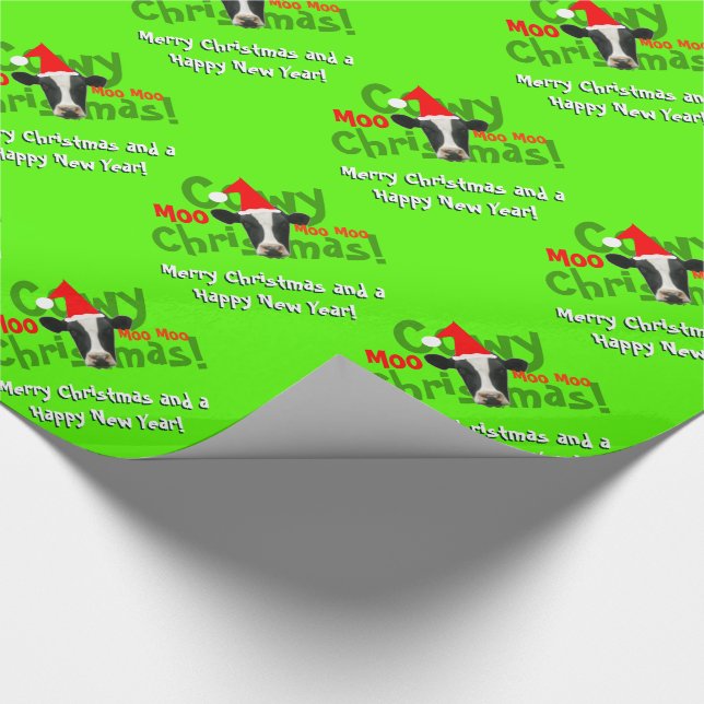 Funny Cowy Christmas Santa Cow Pattern Wrapping Paper (Corner)