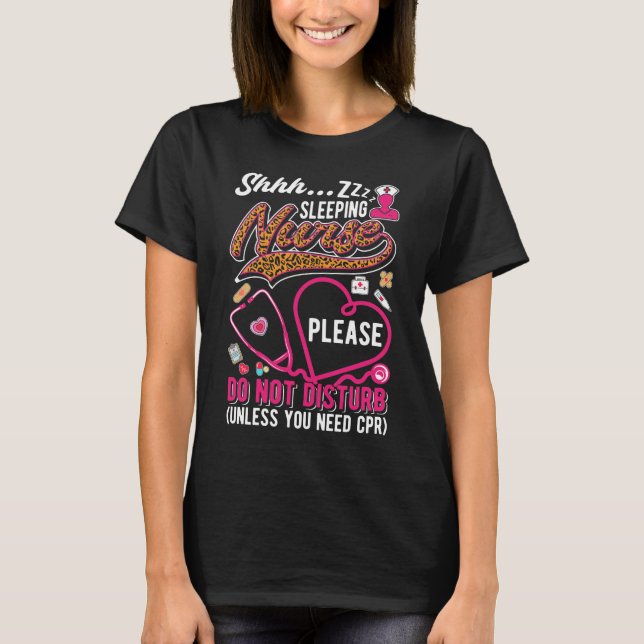 Funny CPR Nurse Leopard Print RN Medical Worker T-Shirt (Front)