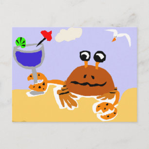 Funny Crab at the Beach Art Postcard