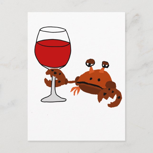 Funny Crab Drinking Wine Artwork Postcard (Front)