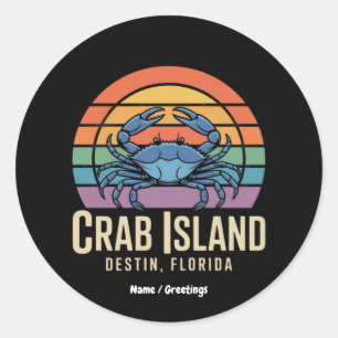 Funny Crab Funny Island Destin FL Cool Classic Round Sticker