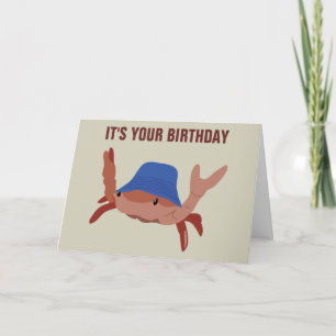 Funny Crab Wearing to Beach Hat Shellfish Birthday Card