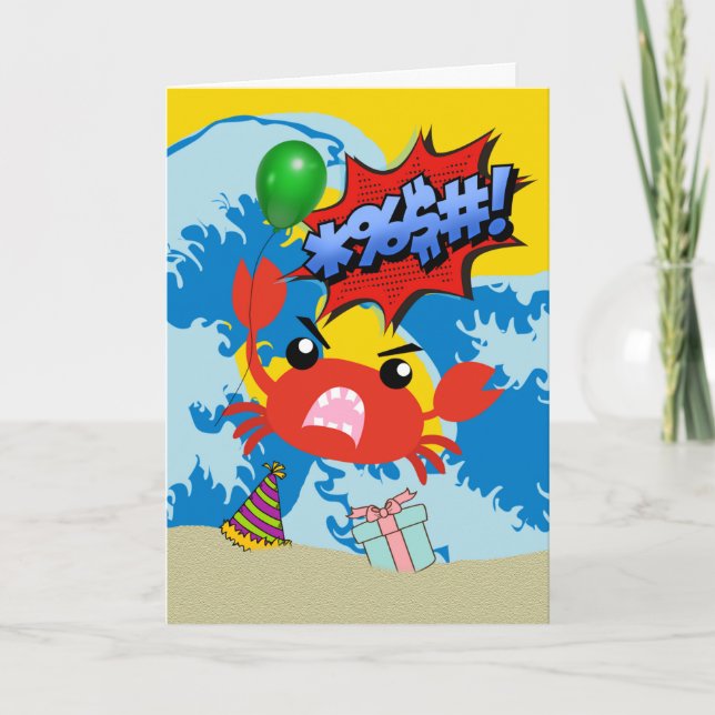 Funny Crabby Bloody Birthday with Angry Crab Card (Front)