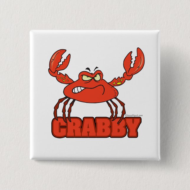 funny crabby red crab with an attitude 2 inch square button (Front)