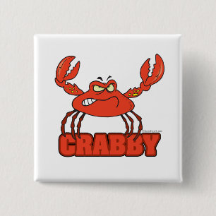 funny crabby red crab with an attitude 2 inch square button