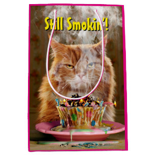 Funny Cranky Cat With Melted Birthday Cupcake Medium Gift Bag