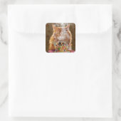 Funny Cranky Cat With Melted Birthday Cupcake Square Sticker (Bag)
