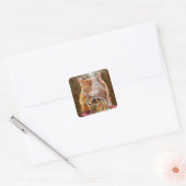 Funny Cranky Cat With Melted Birthday Cupcake Square Sticker (Envelope)