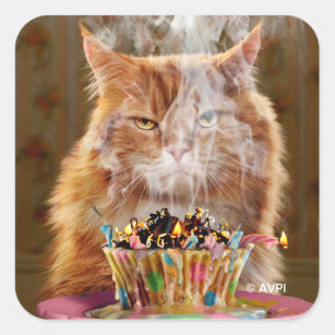 Funny Cranky Cat With Melted Birthday Cupcake Square Sticker