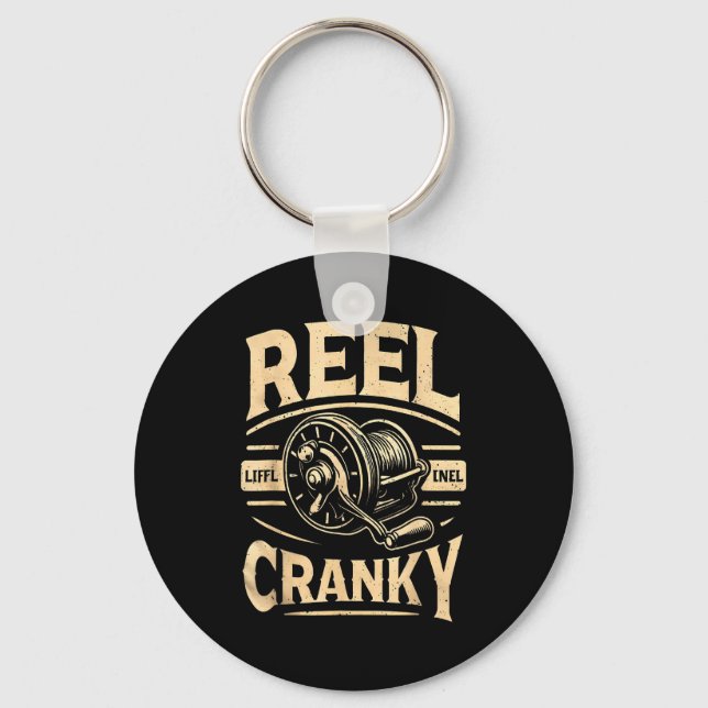 Funny Cranky Fishing Reel Pun Shirt Humor Fisherme Keychain (Front)
