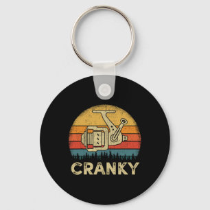 Funny Cranky Fishing Reel Pun Shirt Humour Fisherm Keychain