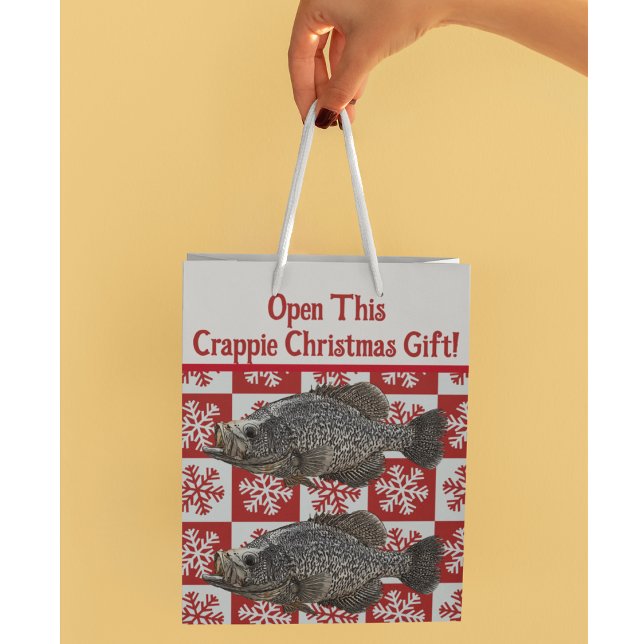 Funny Crappie Fishing Pun Merry Christmas Medium Gift Bag (A funny fishing themed gift bag for the avid angler.)