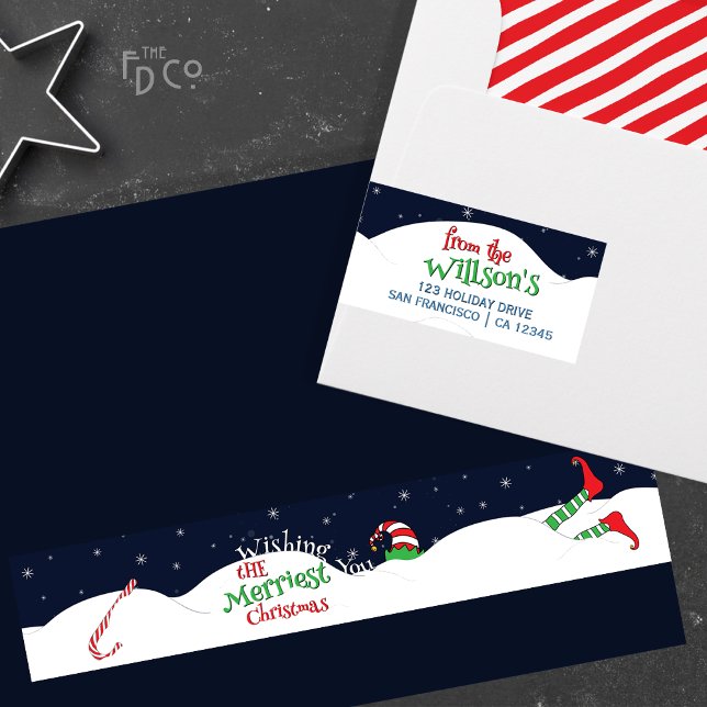 Funny Crash-Landing Elf Merriest Christmas Wish Wrap Around Label (Creator Uploaded)