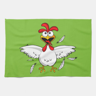 Funny Crazy Cartoon Chicken Wing Fling Kitchen Towel