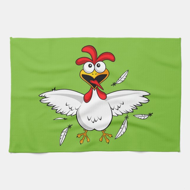 Funny Crazy Cartoon Chicken Wing Fling Kitchen Towel (Horizontal)