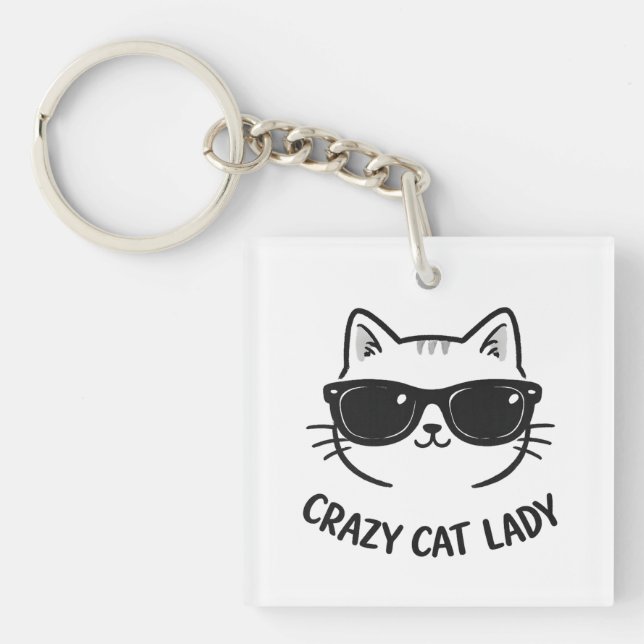 Funny  "Crazy Cat Lady" Acrylic Keychain (Front)