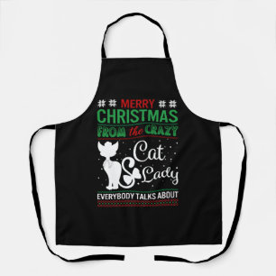 Funny Crazy Cat Lady Christmas Ugly Apron