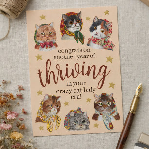 Funny Crazy Cat Lady Era Colourful Happy Birthday  Postcard