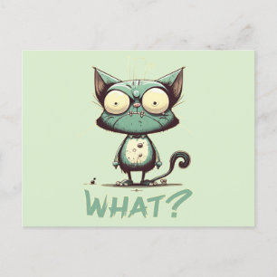 Funny Crazy Cat "What?" Postcard