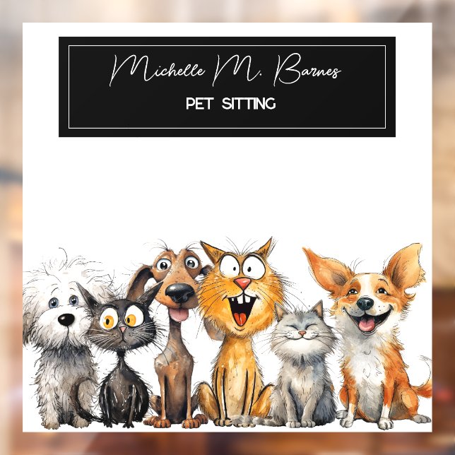 Funny Crazy Cats Dogs Pet Sitter Business Modern  Window Cling (Sheet 2)