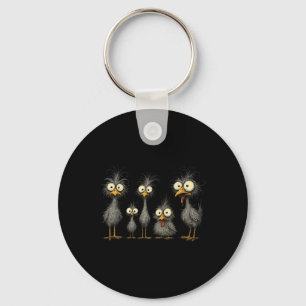 Funny Crazy Chicken Family Cartoon Cute Colourful Keychain