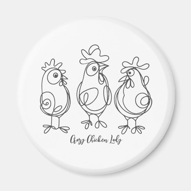 Funny Crazy Chickens Line Art Personalized T-Shirt Magnet (Front)