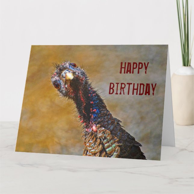 Funny Crazy Colourful Turkey Face Head Tilt Card (Front)