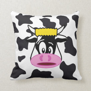 Funny Crazy Cow Bull on Dairy Cow Print Pattern Throw Pillow