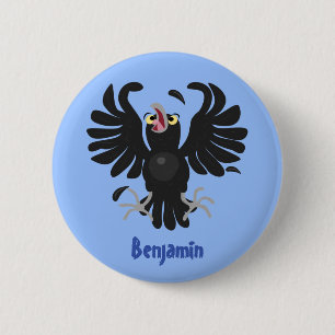 Funny crazy crow raven cartoon illustration 2 inch round button