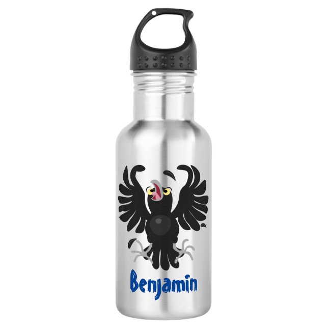 Funny crazy crow raven cartoon illustration 532 ml water bottle (Front)