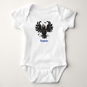 Funny crazy crow raven cartoon illustration baby bodysuit