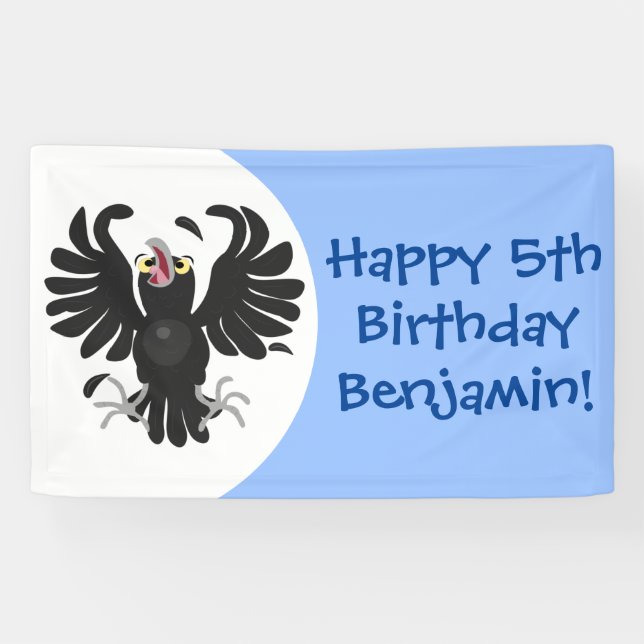 Funny crazy crow raven cartoon illustration banner (Horizontal)