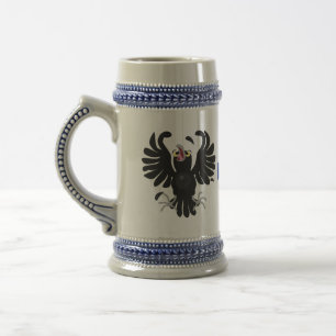 Funny crazy crow raven cartoon illustration beer stein