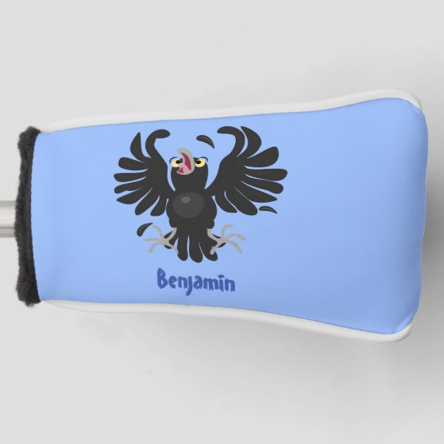 Funny crazy crow raven cartoon illustration golf head cover (Front)