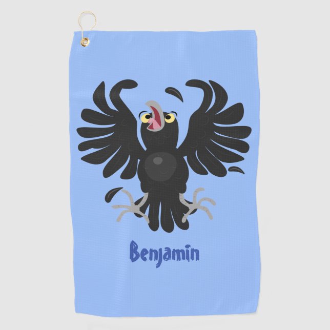 Funny crazy crow raven cartoon illustration golf towel (Front)