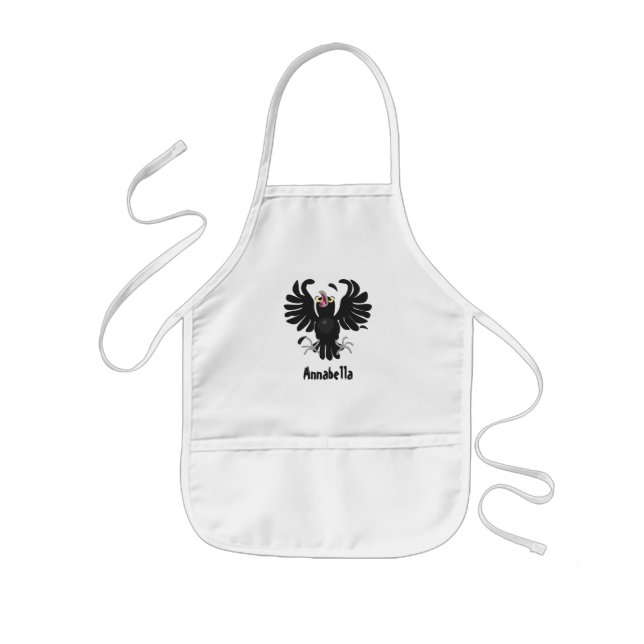 Funny crazy crow raven cartoon illustration kids apron (Front)
