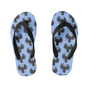 Funny crazy crow raven cartoon illustration kid's flip flops