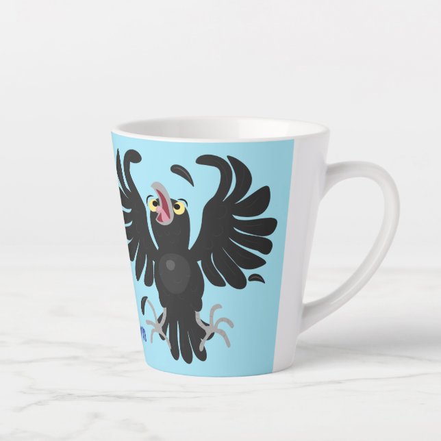 Funny crazy crow raven cartoon illustration latte mug (Right)