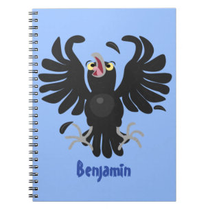 Funny crazy crow raven cartoon illustration notebook