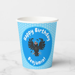 Funny crazy crow raven cartoon illustration paper cups