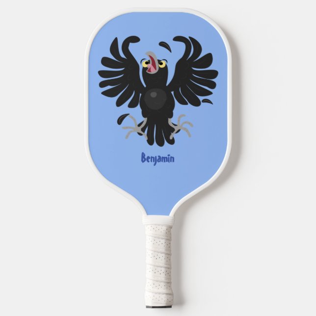 Funny crazy crow raven cartoon illustration  pickleball paddle (Front)