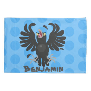 Funny crazy crow raven cartoon illustration pillowcase