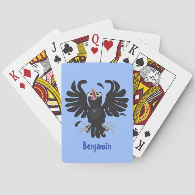 Funny crazy crow raven cartoon illustration playing cards (Back)