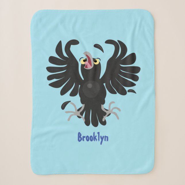 Funny crazy crow raven cartoon illustration sherpa blanket (Front)
