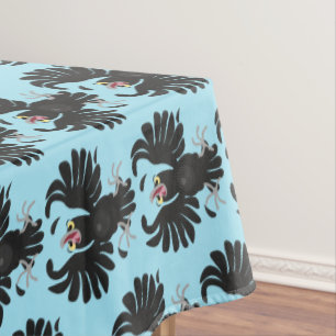 Funny crazy crow raven cartoon illustration tablecloth