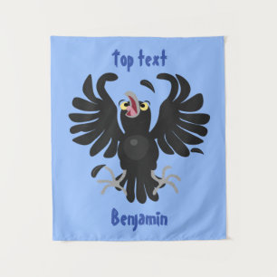 Funny crazy crow raven cartoon illustration tapestry
