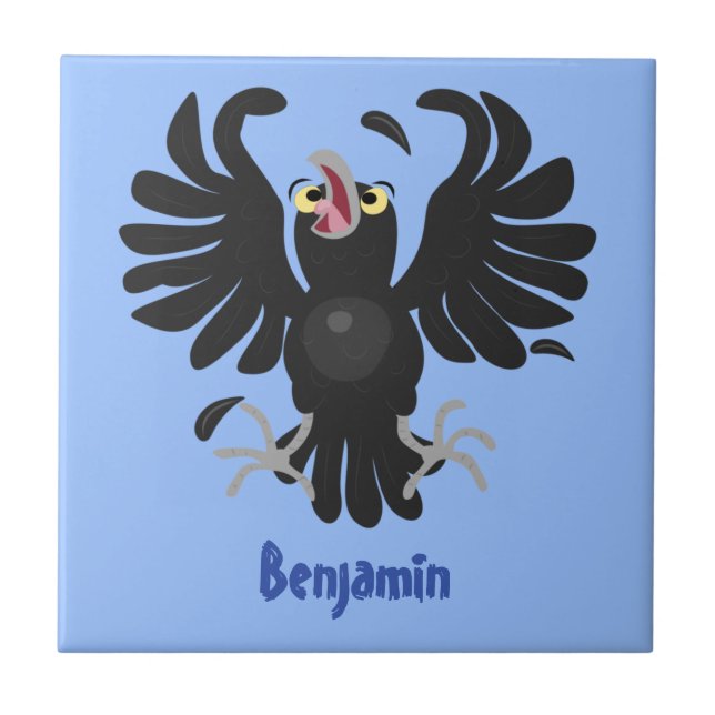 Funny crazy crow raven cartoon illustration tile (Front)